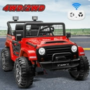 Funride 24 Volt Ride on Toys, 800W Electric Car for Kids with Remote Control, 4WD/2WD Switchable Power Car Wheels, 2-Seater Ride On Truck with Music, Bluetooth, Red