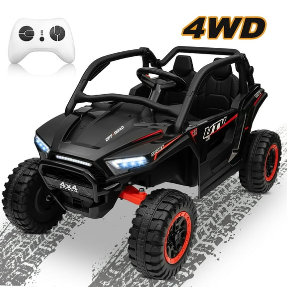 24V 4WD Ride on Toys UTV Ride on Truck Car with Remote Control,400W Powered off-Road Car Bluetooth, Music, 3-Speed, LED Light, Black