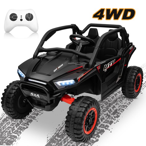 24V 4WD Ride on Toys UTV Ride on Truck Car with Remote Control,400W Powered off-Road Car Bluetooth, Music, 3-Speed, LED Light, Black