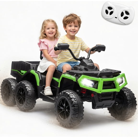 24V 4x200W Motors Kids ATV 4 Wheeler Ride on Car, NEORIVER 2 Seater Power-Wheels with EVA Tires, Music Function, 19" Leather Seat, Rear Storage Basket, LED Lights – Ride on Toys for Kids