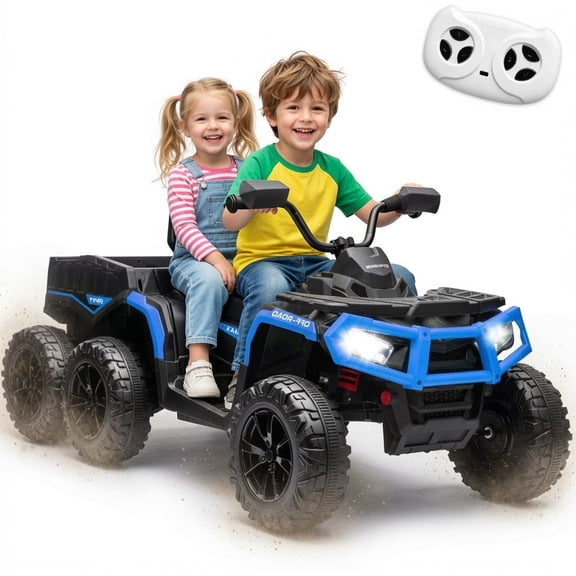 24V 4x200W Motors Kids ATV 4 Wheeler Ride on Car, NEORIVER 2 Seater Power-Wheels with EVA Tires, Music Function, 19" Leather Seat, Rear Storage Basket, LED Lights – Ride on Toys for Kids