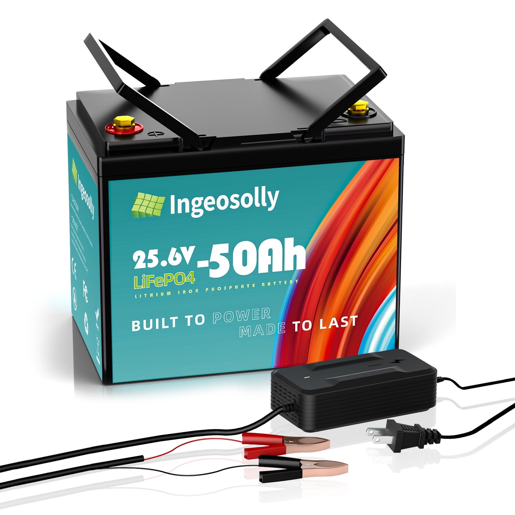 24V 50Ah LiFePO4 Lithium Battery,Ingeosolly BMS for RV,Solar,Trolling Motor,Camping,Backup Power,Marine