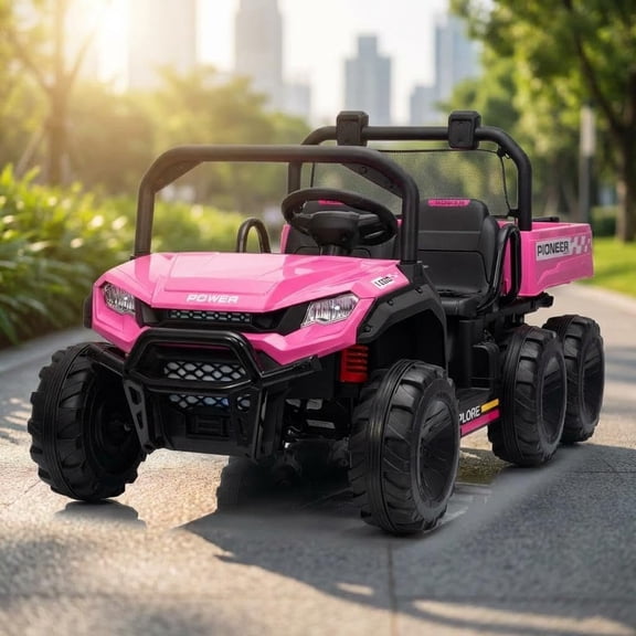 24V 550W 6‑Wheel Ride‑On UTV Vehicle, Dual Control Modes, Functional Electric Dump Bed, 2.4G Remote Control, LED Lights & Bluetooth Audio, Max Speed 4.97 MPH,Pink