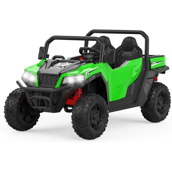 24V 550W Ride‑On UTV Vehicle, Dual Driving Modes, Cargo Bed with Tailgate and Extra Bucket, LED Lights, Bluetooth Music, Max Speed 4.97MPH, All‑Terrain Outdoor Ride Vehicle Green