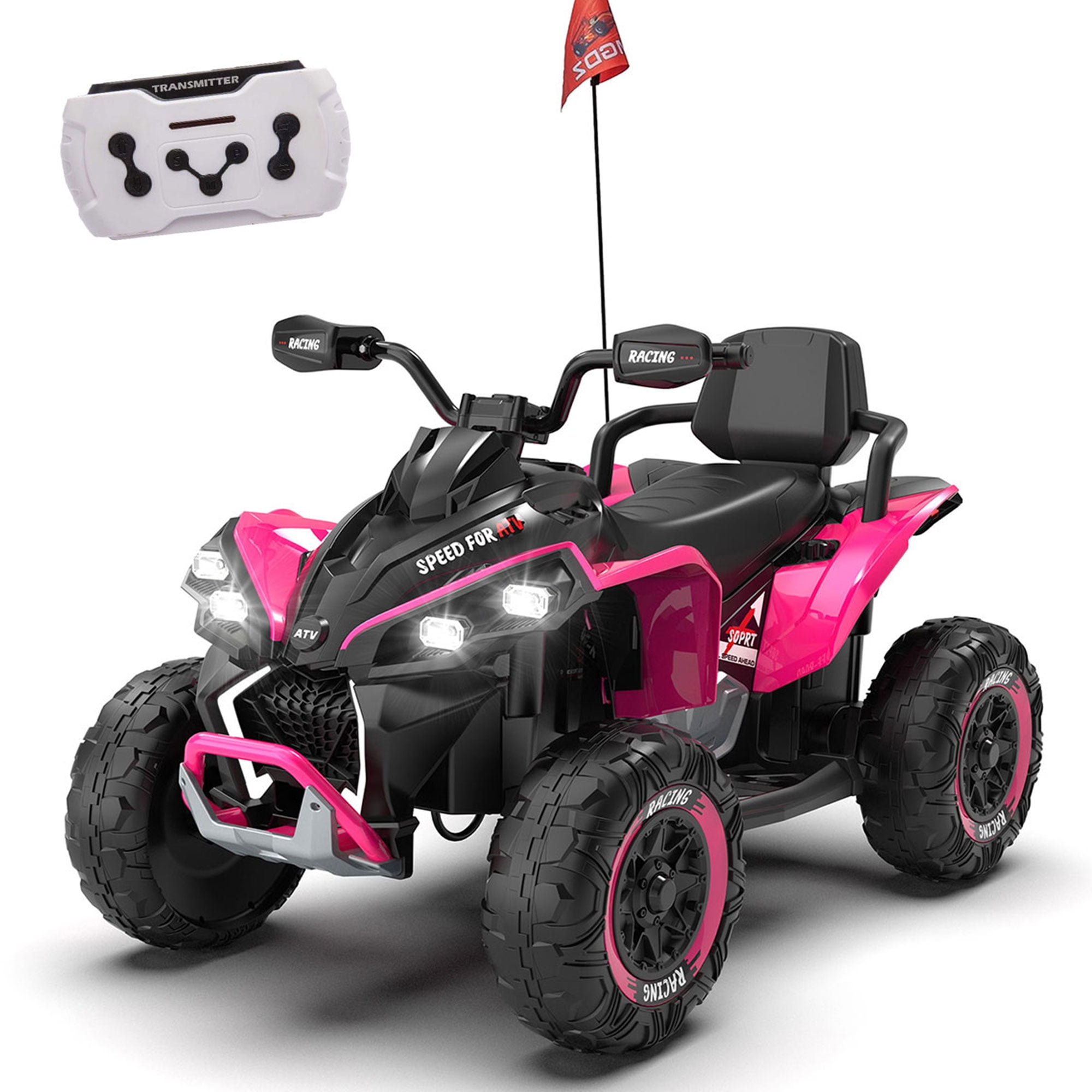 24V 5AH Kids ATV 4 Wheeler, 2 Seater 200W Motors Ride On Toys for Big Kids w/Parents Control, Music, Lights, Bluetooth, Power display, 4 Mph Max Speed, Electric ATV &nbsp;for Kids Aged 3-9, Pink
