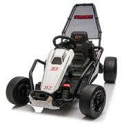 24V 8.5 MPH Electric Go Kart for Kids, 400W Powerful Drift Kart w/ Front EVA Wheel & Metal Frame, Ride on Toy w/ Music & Lights, Suspension, 2 Speed, 5 Point Harness, Crazy Cart for Ages 6+, Black