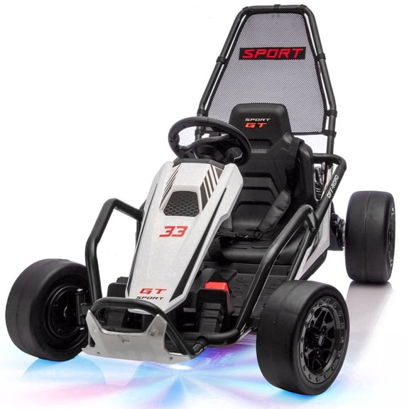 24V Electric Go Kart for Kids, Drift Kart w/Dual 200W Motors, 8.5 MPH, Front EVA Wheel & Metal Frame, Outdoor Ride on Toy w/Music & Lights, 2 Speed, 5 Point Harness, Crazy Cart for Ages 6-12, Black