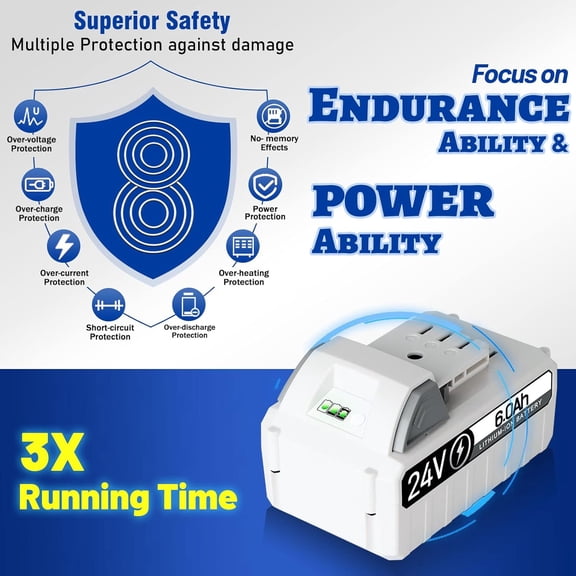 24V 6.0Ah Replacement Battery for , , Power Joe,  24V iON+ Tools