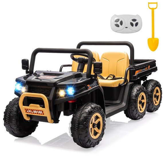 24V 6-Wheel 4WD 2-Seater Electric Dump Truck Ride-On UTV, 4x35W Motors, Parent Remote, Tipping Bed, LED Headlights,Black