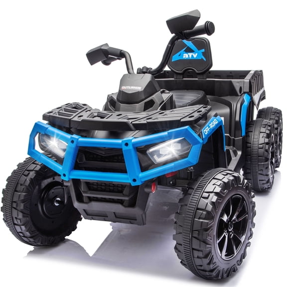 24V 6 Wheel Kids Ride On Cars with Bluetooth Music, Remote Control, Rear Cargo Bed, LED Lights, Dual Motors – Outdoor Electric Ride On Vehicle for Kids Ages 3-8, Blue