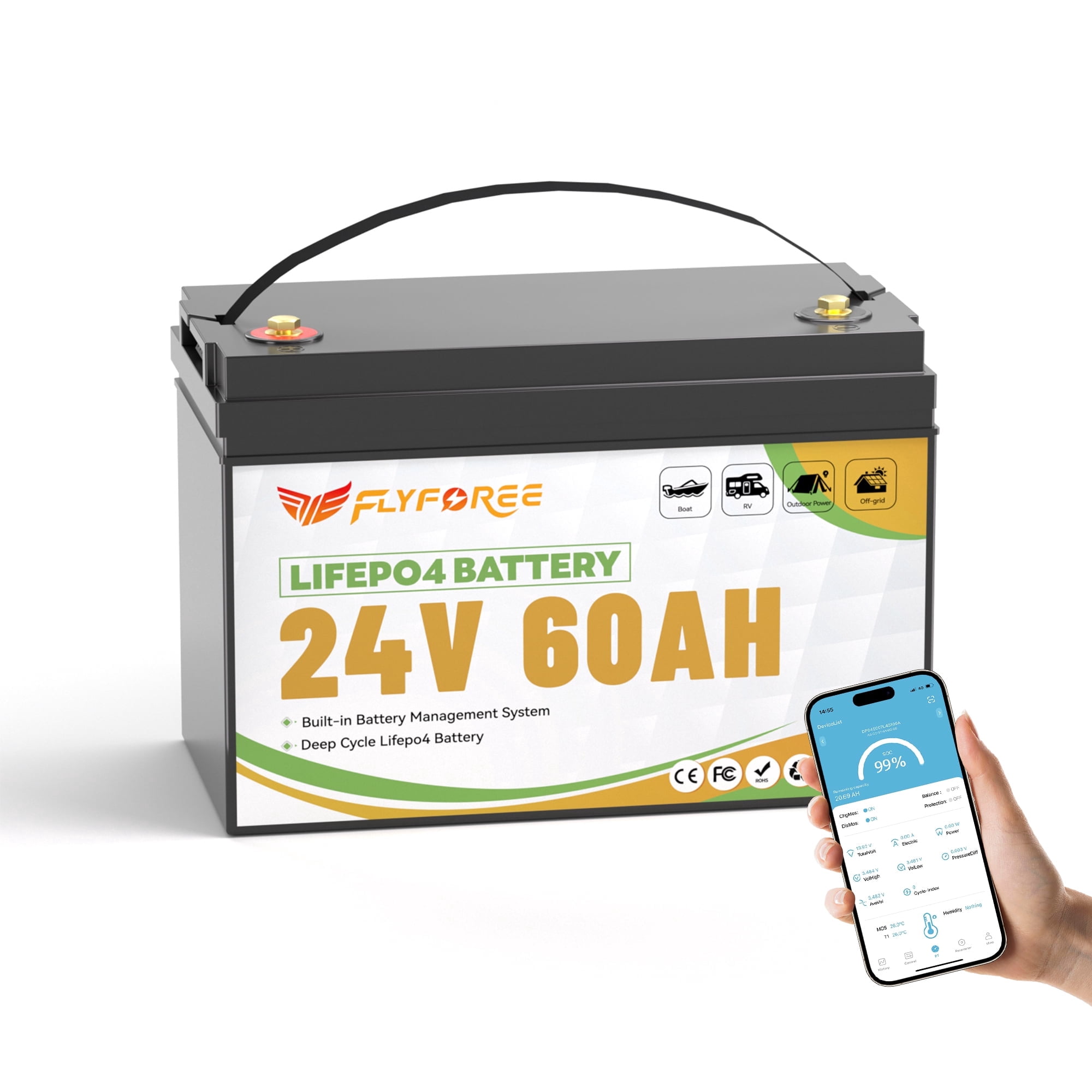 24V 60Ah LiFePO4 Battery for RV,Trolling Motors,Marine,Camping,Group 31 Lithium Batteries,15000+Deep Cycle,60A BMS
