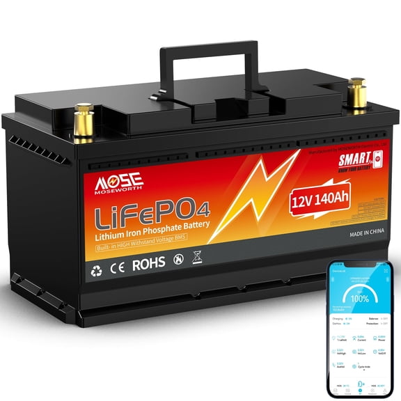 24V 60Ah LiFePO4 Lithium Battery,MOSEWORTH for RV,Solar,Trolling Motor,Marine,Backup Power,Camping,60A BMS,Group 31 Deep Cycles Battery