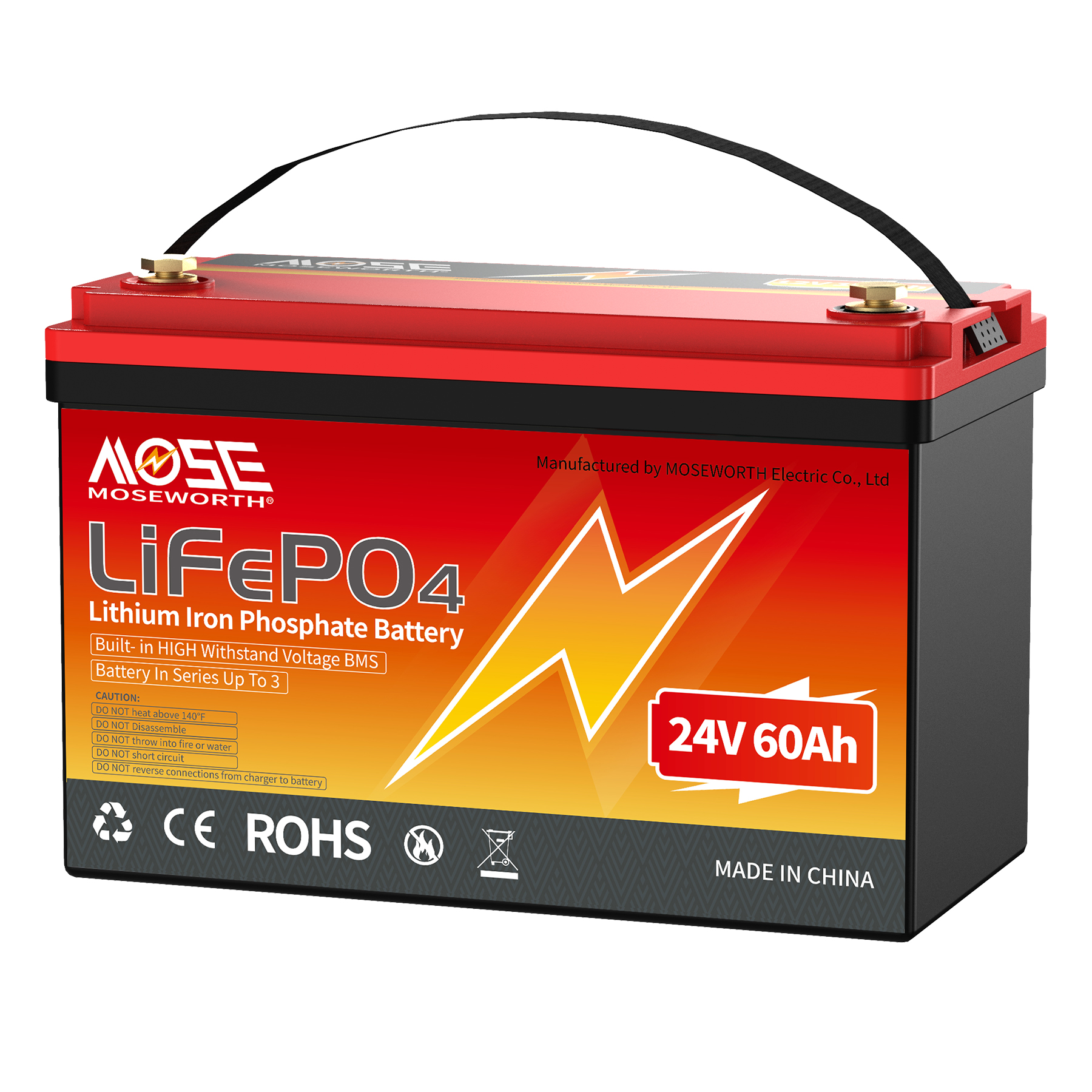 24V 60Ah Lifepo4 Battery,10000+ Deep Cycles,MOSEWORTH Lithium Battery