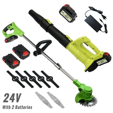 24V 650W Cordless String Trimmer   21V Cordless Leaf Blower (150MPH) Combo Kit, with 3 Battery (2.0Ah Battery*2   4.0Ah Battery*1) and 2 Charger