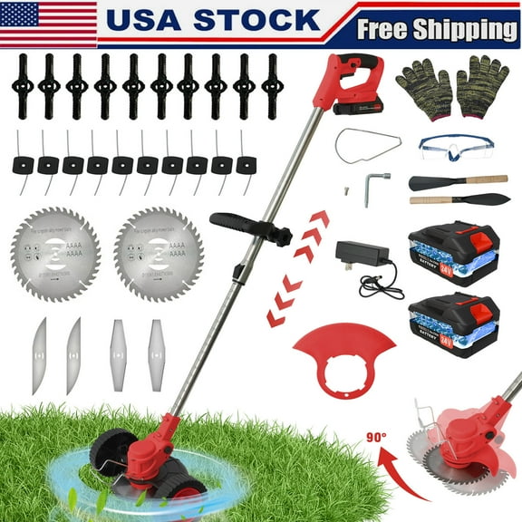 24V 650W Cordless Weed Eater, 2×2000mAh Batteries, Electric String Trimmer Perfect for Edging & Patio Care