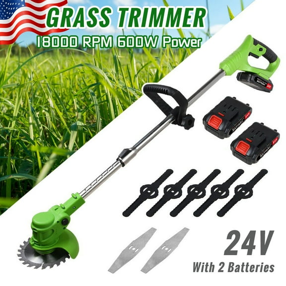 24V 650W Electric Weed Lawn Edger Weed Eater, Cordless Grass Trimmer Weed Wacker, Electric Cutting Machine with 2 Battery