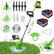 24V 650W Lawn Mover Electric Grass Trimmer Cordless W/2 Batteries, Battery Weed Eater, Electric Weed Wacker, Lawn Mower Cordless Pruning Cutter Weed Wacker Garden Trimming Tool