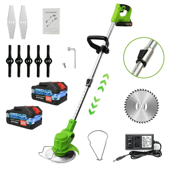 24V 650W Lawn Mover Electric Grass Trimmer Cordless, Weed Eater W/2 Batteries, Lawn Mower Cordless Pruning Cutter Weed Wacker Garden Trimming Tool