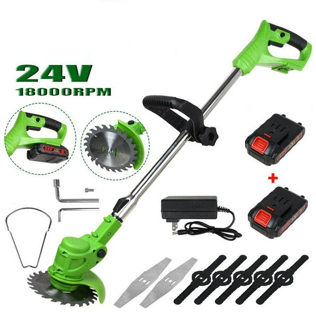 24V 650W Electric Lawn Mover, Cordless Grass Trimmer with 2 Batteries