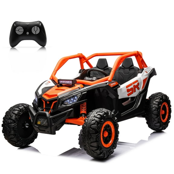 24V 7.5 MPH Electric Ride on Car w/Remote Control,2x200W Motor 2 Seater Kids UTV Side by Side Truck for Big Kids,3 Speeds Off-Road Toys w/Music,LED (Orange)