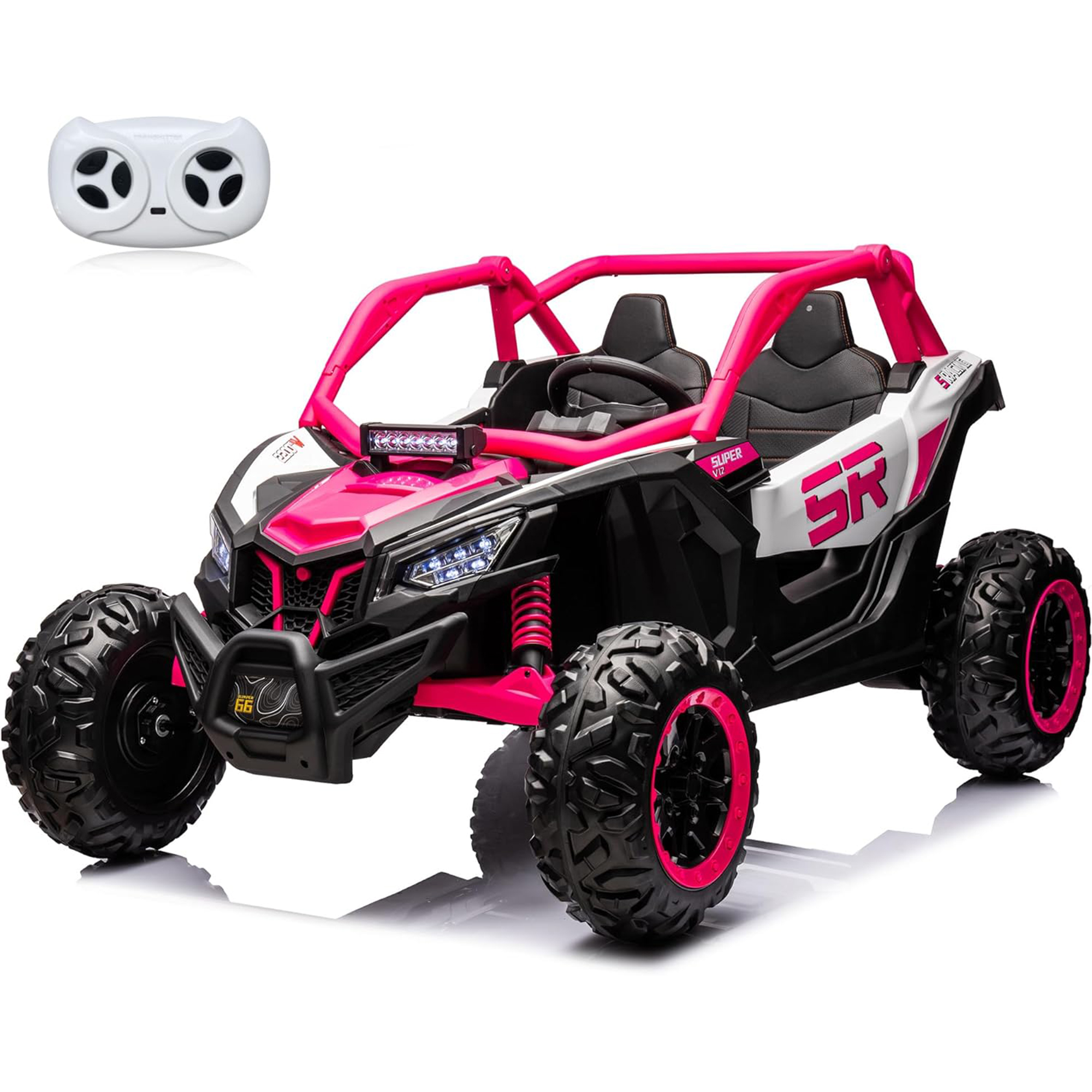 24V 7.5 MPH Electric Ride on Car w/Remote Control,2x200W Motor 2 Seater Kids UTV Side by Side Truck for Big Kids,3 Speeds Off-Road Toys w/Music,LED (Pink)