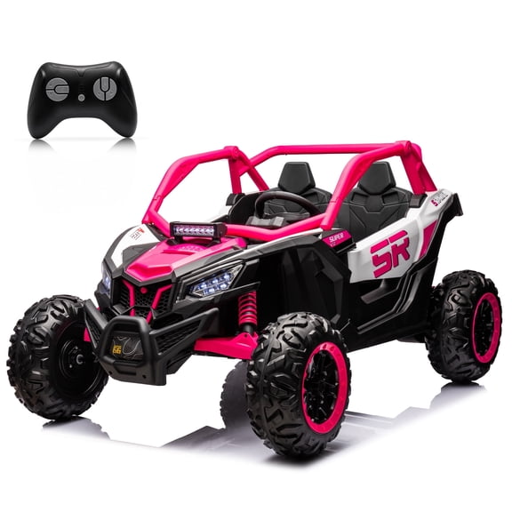 24V 7.5 MPH Electric Ride on Car w/Remote Control,2x200W Motor 2 Seater Kids UTV Side by Side Truck for Big Kids,3 Speeds Off-Road Toys w/Music,LED (Pink)