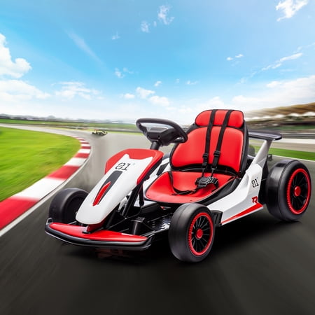24V 7AH Battery Powered Kids Go Kart with Slow Start Function, 7MPH Fast Electric Drift Car Outdoor Race Toy with Two 150W Motors Two Speed and Foot Pedal, Red