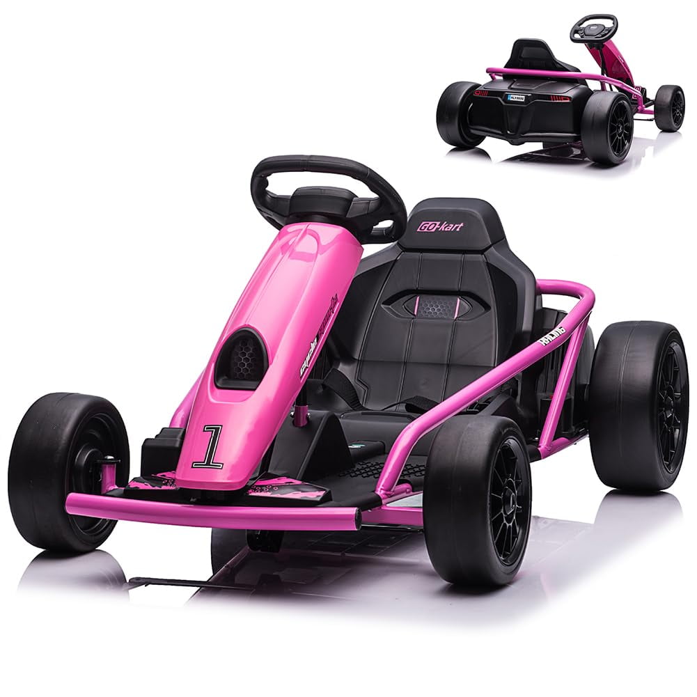 24V 8 MPH Electric Go Kart, Ride on Go Kart for Kids, Music, 2x300W Brushless Motor, Max Load 155lbs, Drifting Car Battery Powered Ride on Toy for 8-12 Years Old
