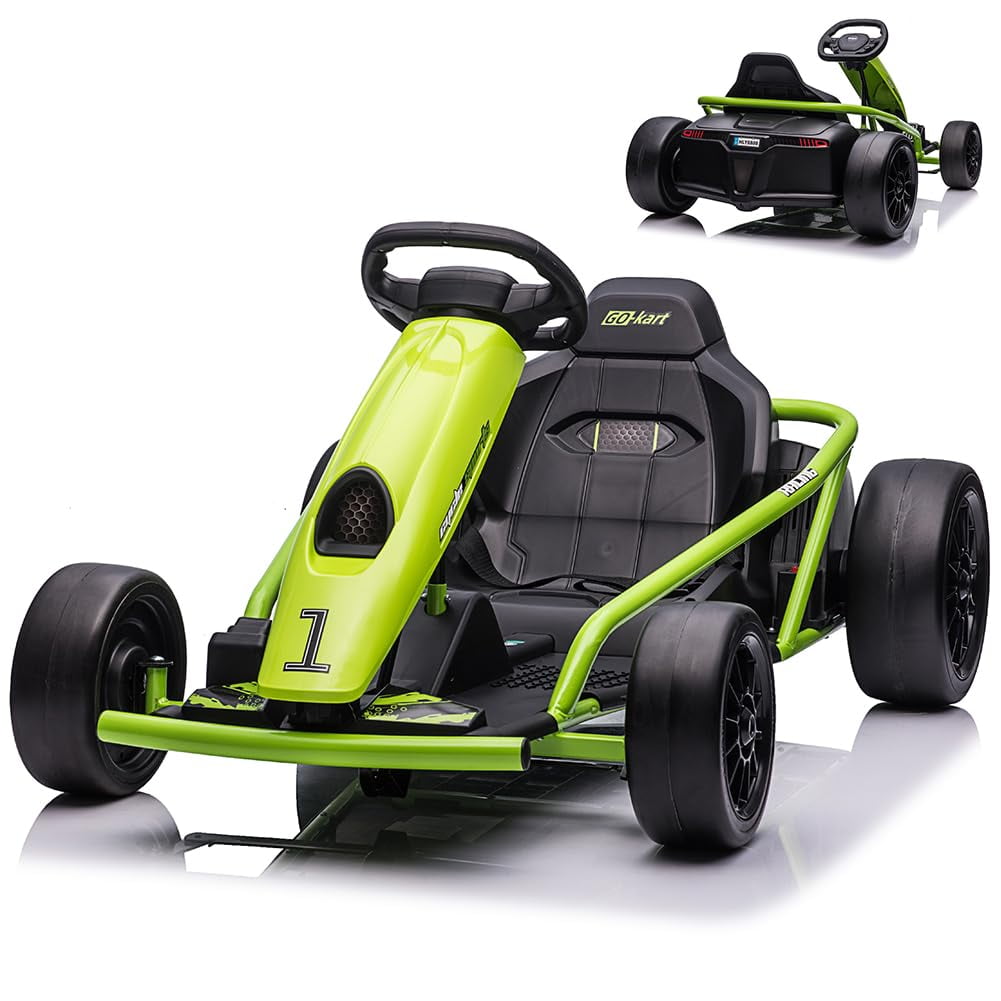 24V 8 MPH Electric Go Kart, Ride on Go Kart for Kids, Music, 2x300W Brushless Motor, Max Load 155lbs, Drifting Car Battery Powered Ride on Toy for 8-12 Years Old