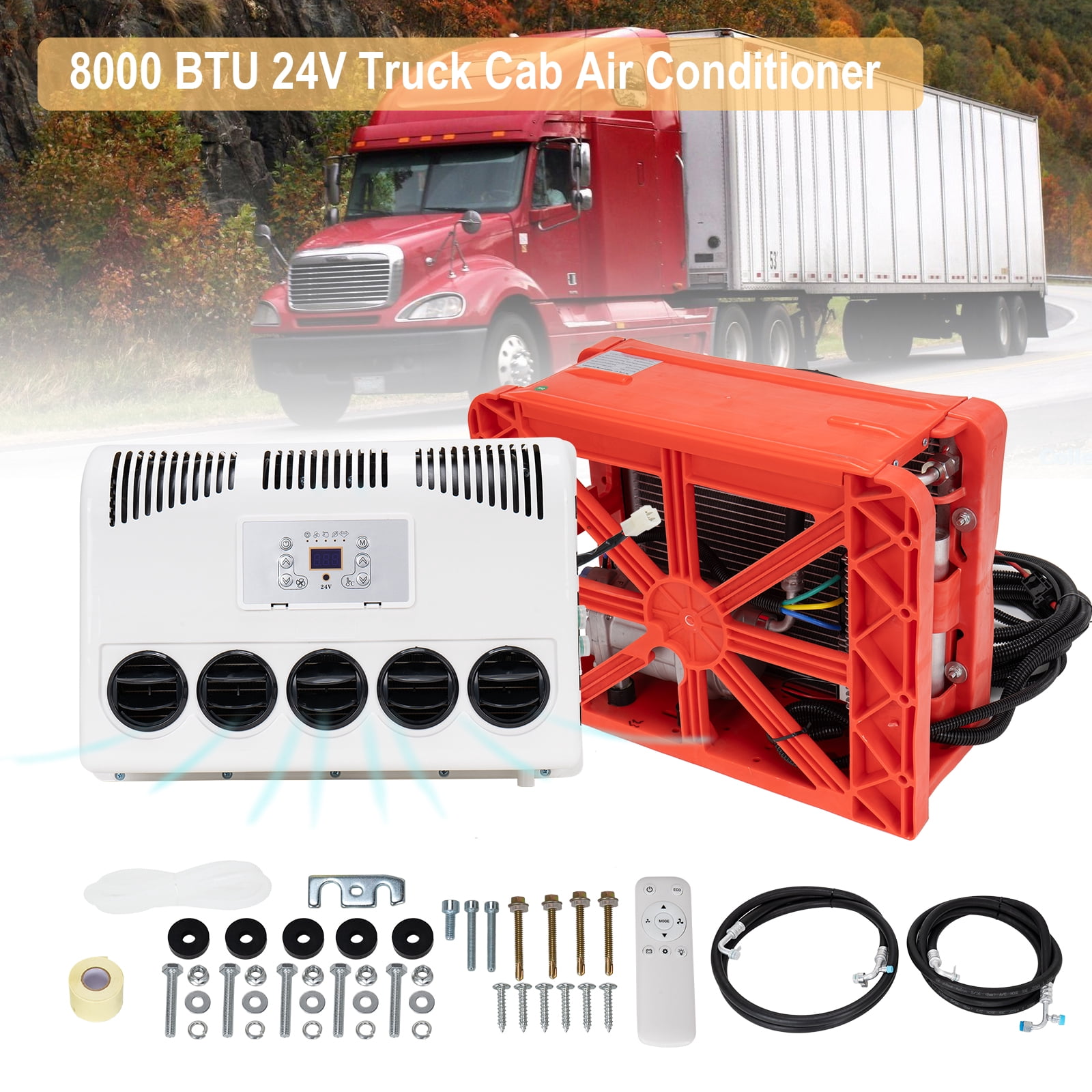 24V 8000 BTU Electric Truck Air Conditioner Kit, Split Parking AC for Semi-Truck, Crane, Van, Agricultural Vehicle