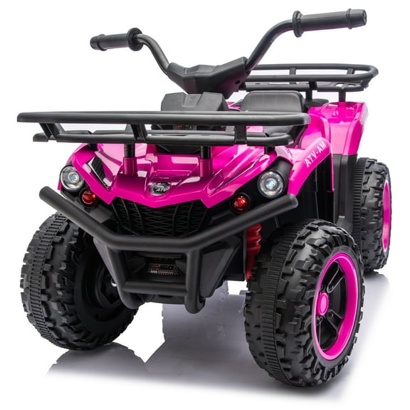 24V 80W*2 Kids Ride On ATV Cars, Ride on Toys with Front and Rear Storage Racks, Electric Car for kids with Crash Bars, Toddler Car with Bluetooth, MP3 Music Playback for Boys Girls 3-5, Pink