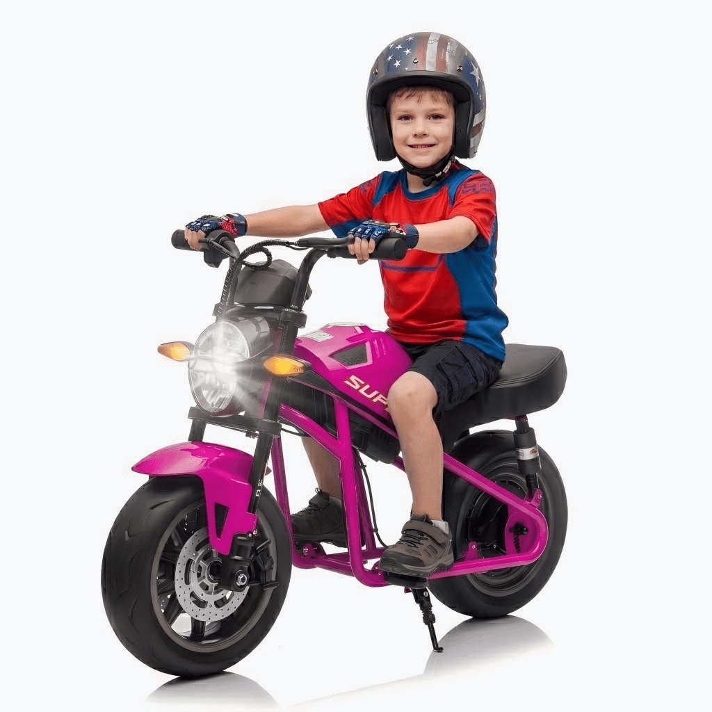 24V 9AH Electric Dirt Bike, 12 MPH & 110lb Max, 350W Ride On Toy for Big Kids w/14in EVA Wheels & Metal Frame, Twist Grip Throttle, Dual Suspension, Music, Light, Kids Motorcycle for Kids 6+, Pink