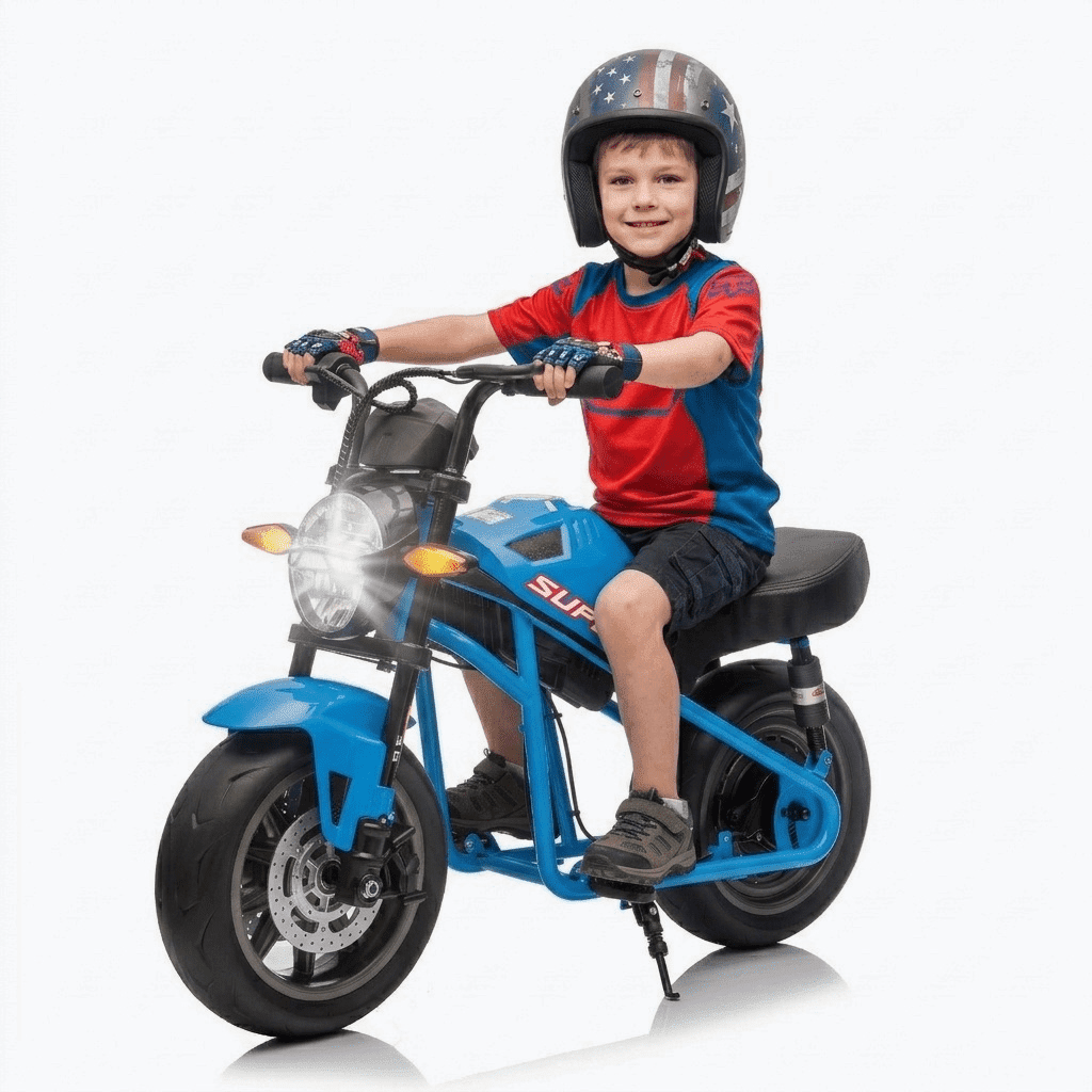 24V 9AH Electric Dirt Bike, 12 MPH & 110lb Max, 350W Ride On Toy for Big Kids w/14in EVA Wheels & Metal Frame, Twist Grip Throttle, Dual Suspension, Music, Light, Kids Motorcycle for Kids 6+, Blue