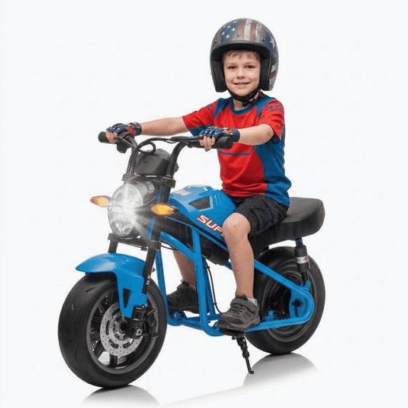 24V 9AH Electric Dirt Bike, 12 MPH & 110lb Max, 350W Ride On Toy for Big Kids w/14in EVA Wheels & Metal Frame, Twist Grip Throttle, Dual Suspension, Music, Light, Kids Motorcycle for Kids 6+, Blue