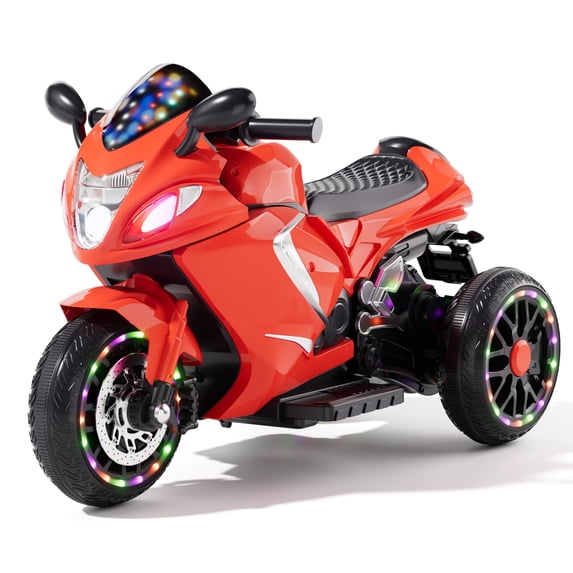 Xuanlur 24V Electric Motorcycle for Kids, 3 Wheel Kids Motorcycle with LED Light Up Wheels, Dual 390 Motors, Speed Up to 5 mph, Bluetooth Music, Ride On Toy for Kids 3-8 Years Old, Red
