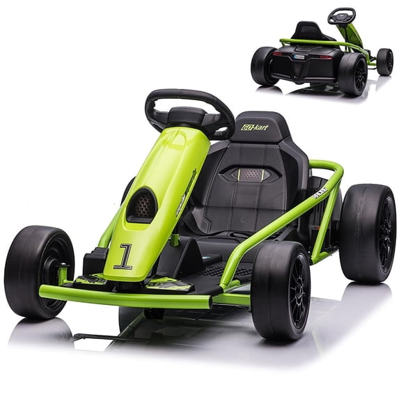 24V 9Ah Kids Ride on Go Kart Toy, High Speed 8MPH Drifting Circling Car with Powerful Motors, Large Seat,Slow Start Function,High/Low Speed, Music, Max Load 180lbs Racing Toy for Kids 8-12 Years