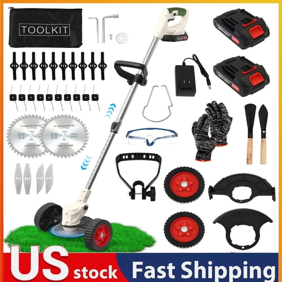 24V Battery Powered Grass Trimmer, 650W Electric Cordless Weed Eaters- 2000mAh x2 - Electric Weed Trimmer for Efficient Lawn Cleanup