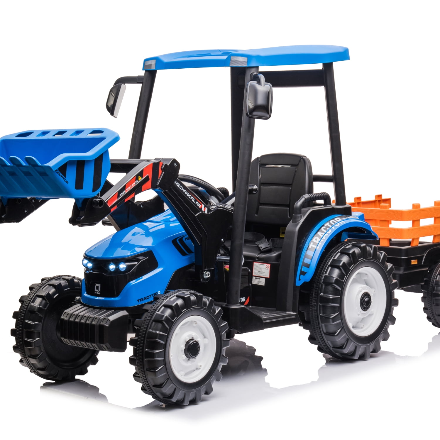 24V Battery Powered Pedal Tractor with Loader Backhoe Digger Trailer ...