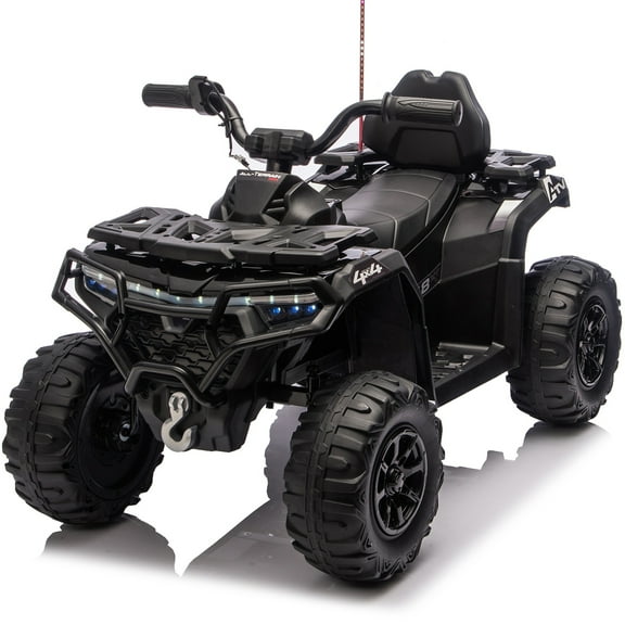 iRerts 24V Ride on ATV, Powered Ride on Toys Kids 4 Wheeler for Boys Girls Ages 3-6 Gifts, Kids Ride on Car Electric Vehicle with Bluetooth, Music, USB Port, Multi-Color Lights, Black