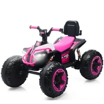 iRerts 12V Ride on Toys, Powered Ride on ATV Electric 4 Wheeler for Boys Girls Ages 3-6 Gifts, Kids Ride on Car Electric Vehicle with Bluetooth, Music, USB Port, LED Lights, Pink