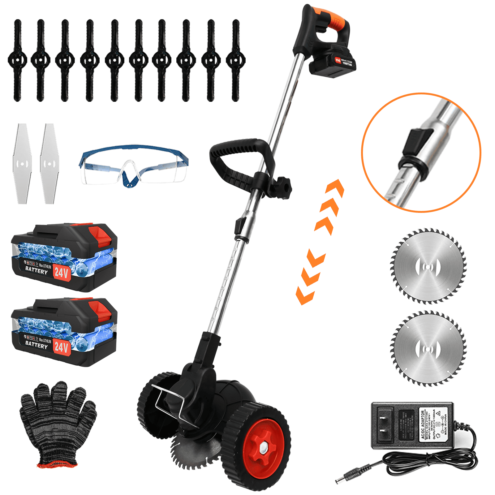 24V Battery Powered Weed Wacker Cordless Electric Weed Eater 2*4000mAh Batteries Operated Grass Trimmer Brush Cutter with Wheels, Black Grass Cutting Machine