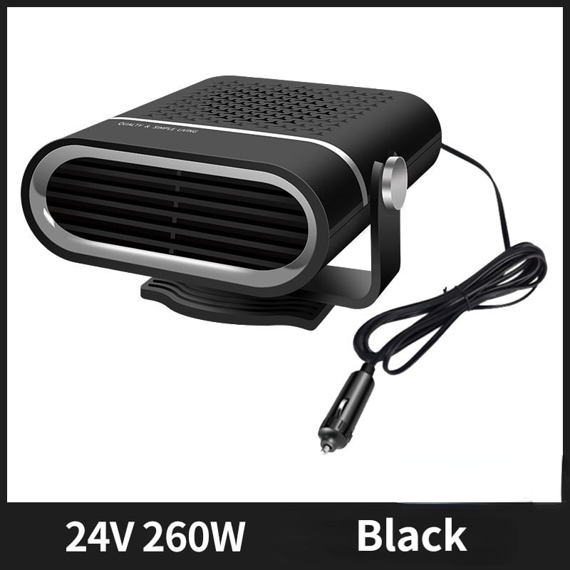 24V Black-Portable Auto Heater, Defroster, Anti-Fog, 360 Degree Heavy Duty ABS Heating Fan, Car Accessories, Trucks, 1000W