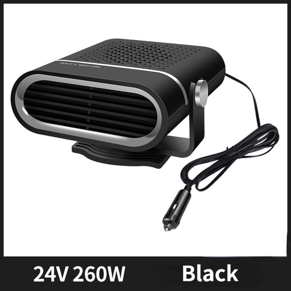 24V Black-Portable Auto Heater, Defroster, Anti-Fog, 360 Degree Heavy Duty ABS Heating Fan, Car Accessories, Trucks, 1000W