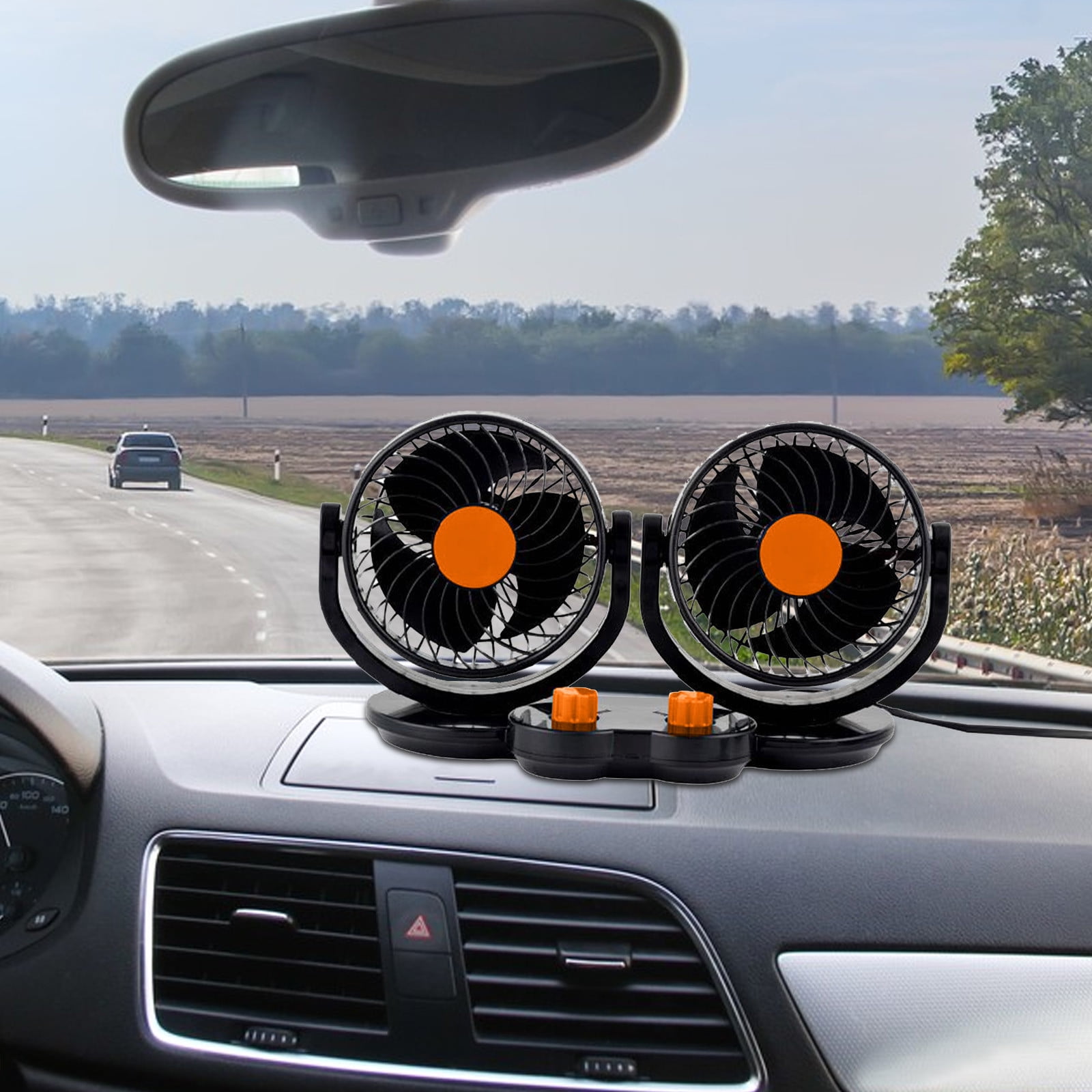 24V Car Fan for Vehicle Interior, 360 Degree Rotatable Round Design, 2 Wind Speeds Low Energy Consumption, Plug into Cigarette Lighter for SUV Truck RV Camping Use