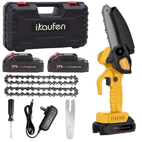 24V Cordless Electric Chainsaw, 6-inch Mini Handheld Chainsaw with 2 Batteries & 2 Chains, One-Handed Portable Logging Saw for Wood Cutting, Branch Trimming & Camping