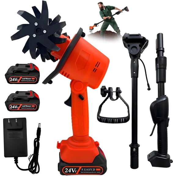 24V Cordless Electric Tiller for Gardening, Handheld Garden Tiller Cultivator 10cm Tilling Width, 10cm Depth Garden Rototiller with Handheld Rod For Lawns, Gardens, and Vegetable Plots