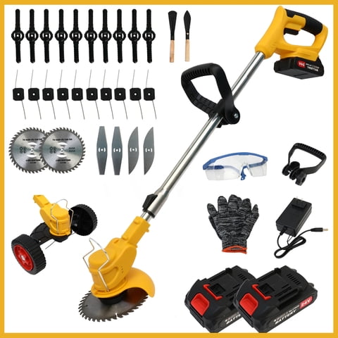 24V Cordless Grass Trimmer, Electric Weed Eater Lawn Edger with 2x2.0A Batteries, 3 in 1 Battery Powered Weed Wacker for Yard Garden, Yellow