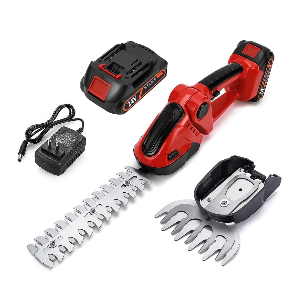 SLOK 24V Cordless Hedge Trimmer, 3-in-1 Grass Shears, Electric Shrub Trimmer with 2 Replaceable Blades