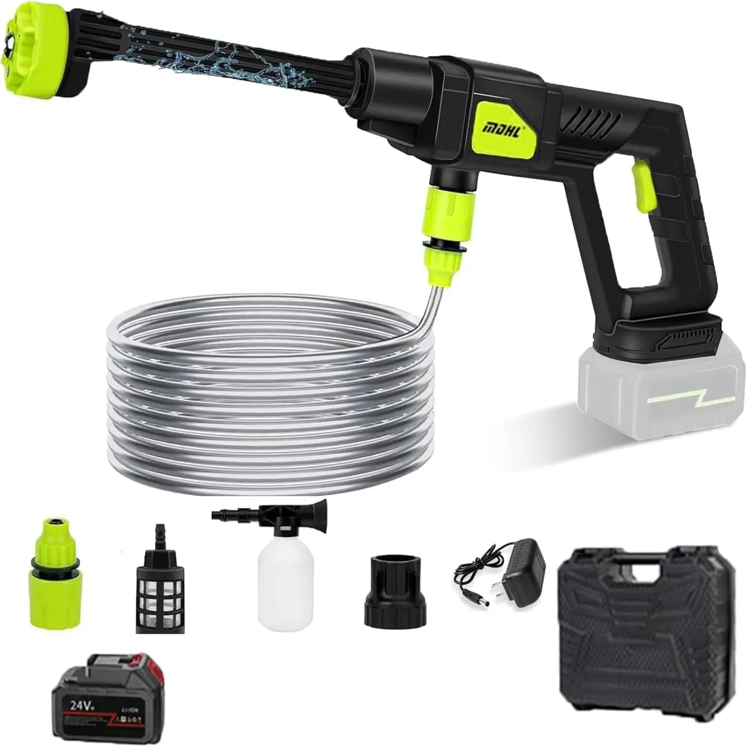 24V Cordless High Pressure Washer 1200PSI, Portable Car Washer with 2 Rechargeable Batteries 6-in-1 Nozzle, Handheld Power Washer for Car Farm Home(xxw)