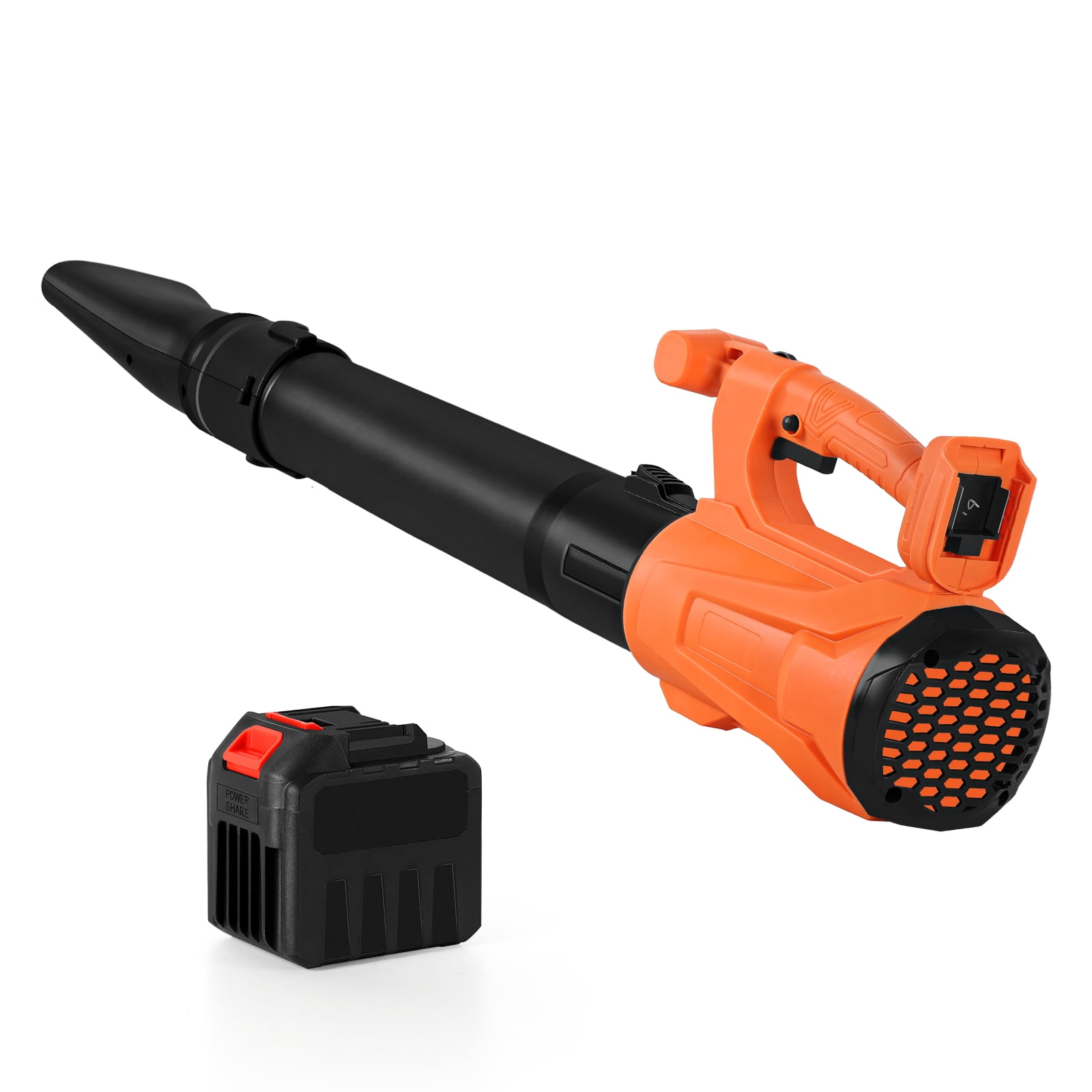 24V Cordless Leaf Blower, 540 CFM Electric Leaf Blower for Lawn Care, 12000rpm and 6 Speeds with Battery, Fast Charger, Orange